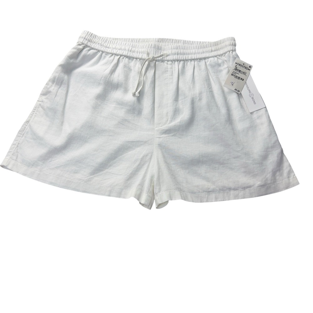 Treasure&Bond Drawstring Pull On Linen Blend‎ 3.5" Medium Short White Casual NEW